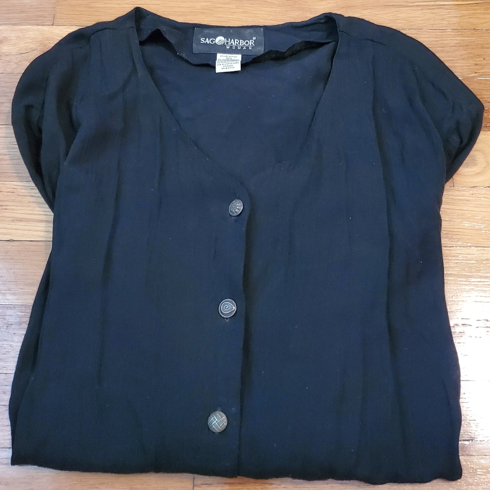 Black Short Sleeve Button Down Blouse